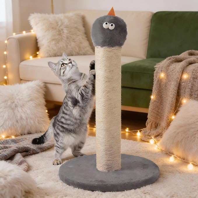 22'' Cat Scratching Post, Cat Scratchers Tree Tower for Indoor Kitty with Extra Wide 13.4" Stable Base, Scratching Post with Natural Sisal & Velvet Fabric for Small, Medium Cat, Gray