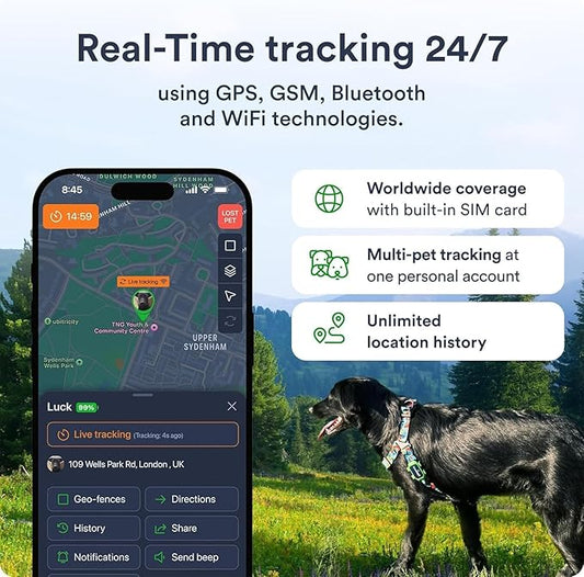Set of 2 Dog GPS Trackers - Real-Time Location Tracking Device with App - Smart Alerts & Geo-Fence - Collar-Compatible, Waterproof - Long-life Battery - iOS & Android - (Subscription Required)