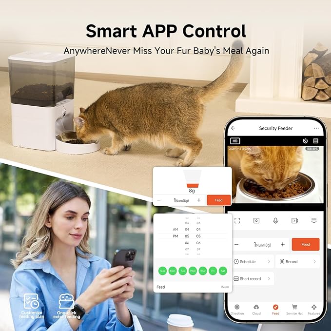 Automatic Cat Feeder with Camera, 6L Large Capacity Cat Food Dispenser, Scheduled Auto Cat Feeder, Smart App Control Remote Monitoring, 5G/2.4G WiFi, Low Food Alerts,2-Way Audio