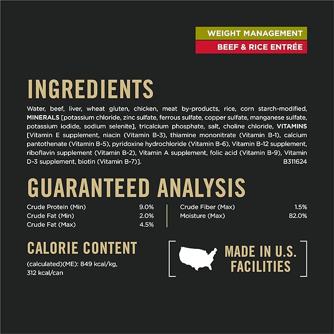 Purina Pro Plan Weight Management Wet Dog Food Beef and Rice Entree in Gravy - (Pack of 12) 13 oz. Cans
