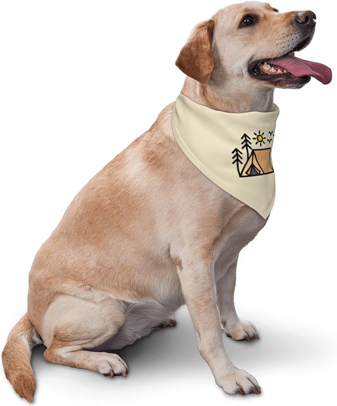 Happy Camper Summer Dog Bandana，Adorable Puppy Accessory for The avid Camper ，Pet Neckerchief for Pets Daily Wear Photo Prop Party Supplies,Funny Cute Dog Bandana (Khaki)