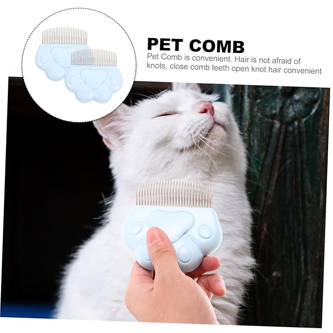 2pcs Cat Grooming Combs for Pet Hair Removal High Density Curved Daily Use for Cats and Dogs Gentle Skin Blue Color