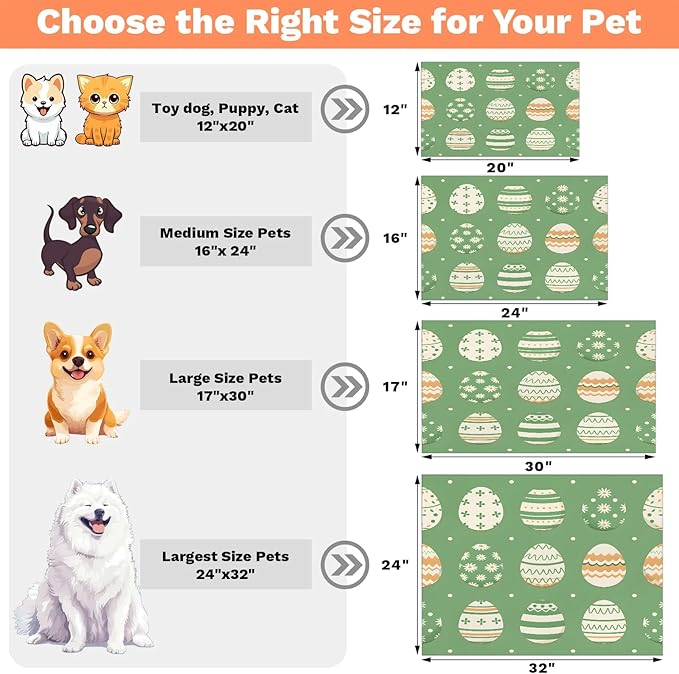 Easter Egg Dog Food Mat for Floors Absorbent Dog Bowl Mat for Food and Water Dispenser Quick Dry Cat Food Placemat Pet Supplies 16" x 24", Colorful Eggs