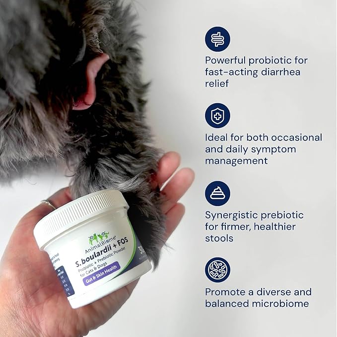 AnimalBiome Pet Probiotics - S. boulardii + FOS Probiotic and Prebiotic Powder for Dogs and Cats 30g