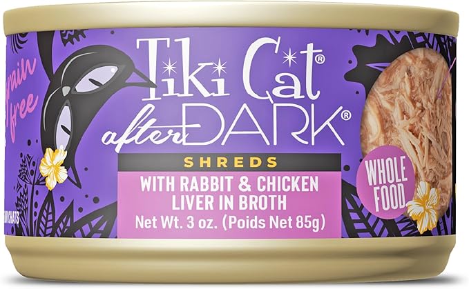 Tiki Cat After Dark Shreds Wet Cat Food, Rabbit & Chicken Liver, 3 oz. Can (12 Count)