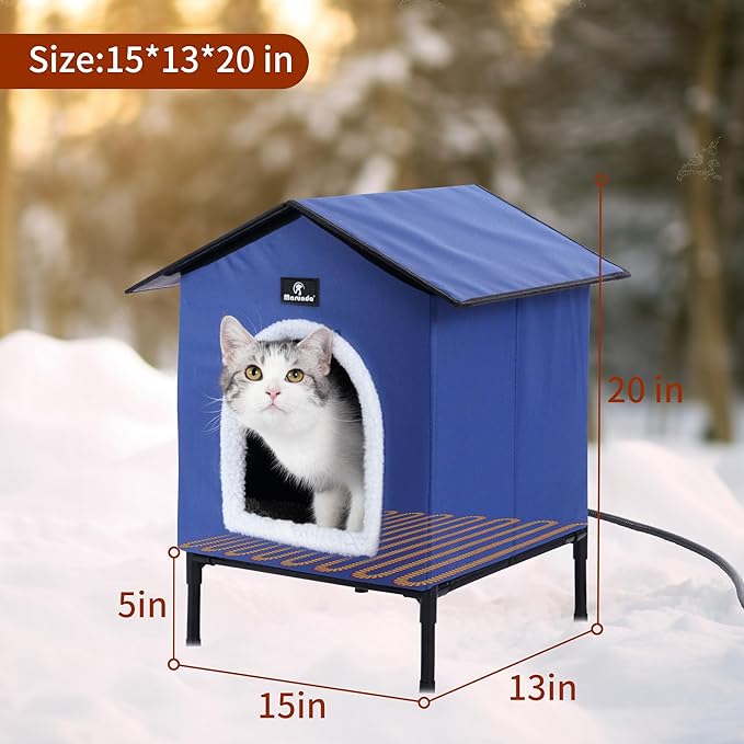 Heated Cat Houses for Outdoor Cats in Winter, Heated cat House for Indoor and Kitty Shelter for Your Pet to Stay Warm and Cozy,Easy to Assemble. (Dark Blue, Small)