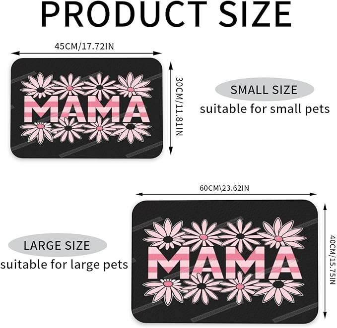 Pet Feeding Mats with Residue Collection Happy Mother's Day Floral Gift for Mom Hy Waterproof Dog Cat Bowl Mat 18X12In with Prevent Water Food Spills