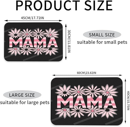 Pet Feeding Mats with Residue Collection Happy Mother's Day Floral Gift for Mom Hy Waterproof Dog Cat Bowl Mat 18X12In with Prevent Water Food Spills