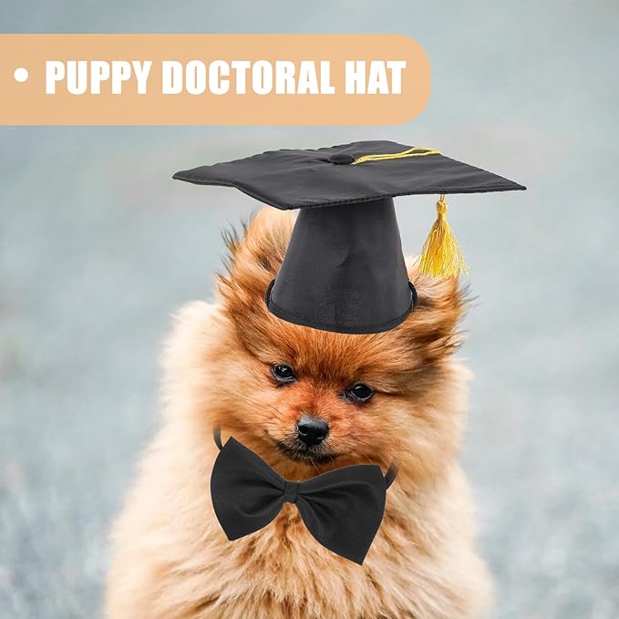 Yardwe Pet Graduation Necktie and Doctoral Hat Set, Dog and Cat Costume Accessories for Graduation Party, Puppy Formal Neckwear, Pet Supply for Holiday Dress-up