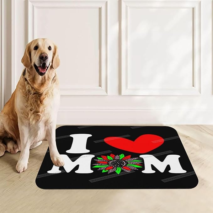 Non Slip Mat for Dog Pet Cat Dog Food Mats Happy Mother's Day Floral Gift for Mom Jt Water Bowl Mat Quick Dry Absorbent Cat Feeding Mats 24x16In