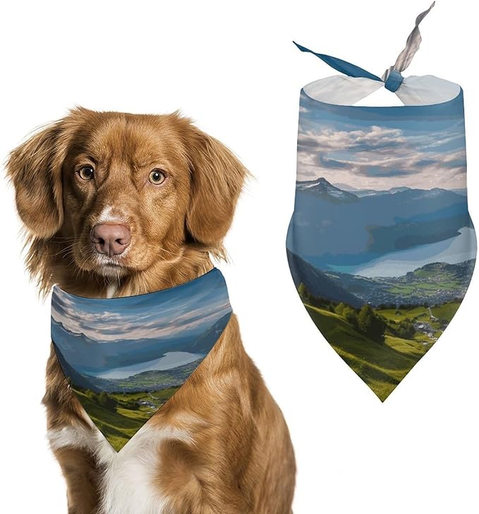 Dog Bandana Spring Pet Scarf Adjustable Triangle Switzerland Alps Printing Dog Bib Washable Polyester Puppy Bandana for Small Medium Large Dogs Cat Birthday Party Supplies
