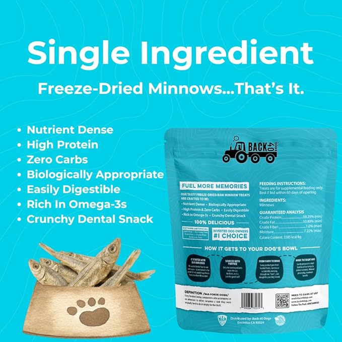 Premium Freeze Dried Minnows for Dogs & Cats - Single Ingredient Raw Dog Training Treats & Dog Food Topper - Made in USA - Gluten Free, Grain Free, High Protein, Rich in Omega-3s - (1.5oz)