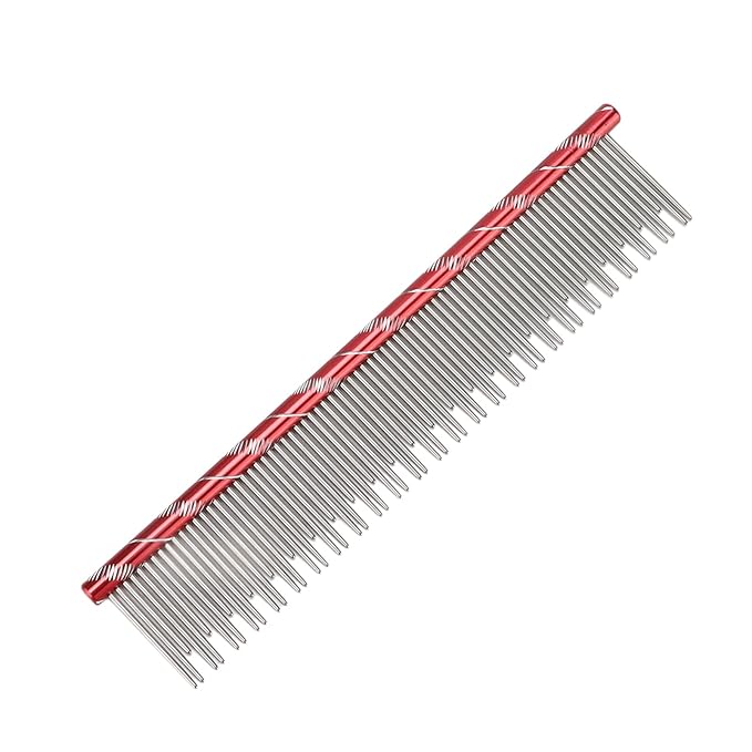 Pet Hair Removal Comb, Stainless Steel Cat Grooming Tool with Dual - Density Teeth, Open Knot Comb for Long and Short Haired Cats, Ergonomic Non - Slip Handle (Red)