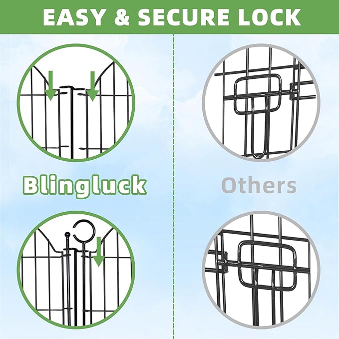 Decorative Metal Garden Fence with Gate Lock 10 Panels, 32in (H) x 23.6ft (L) No Dig Dog Fence Outdoor for Yard, Temporary Rustproof Metal Wire Rabbit Dog Garden Border Fencing for Patio