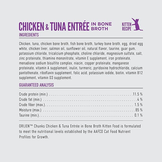 ORIJEN Premium Pate Wet Kitten Cat Food in Bone Broth Chicken & Salmon Entrée 5.5oz Cans (6 Count)