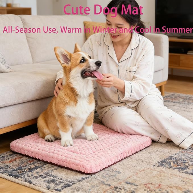 Dog Bed Mat, Reversible Dog Crate Pad - Comfortable Kennel Mat for Dogs & Cats, Machine Washable Dog Bed Suitable for Kennel, Cage or Home Travel(Pink, 30" L*20" W*1.5" Th)