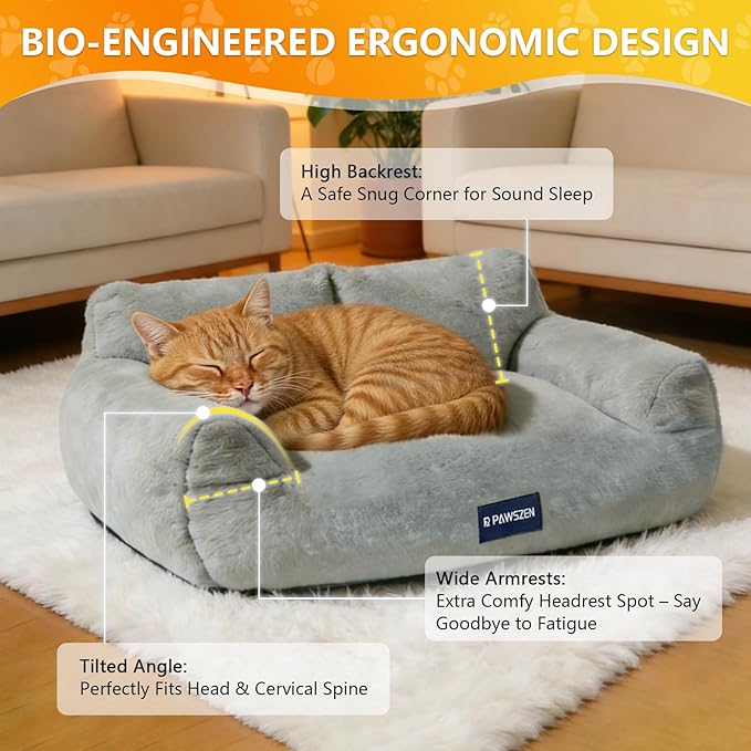 Plush Cat Bed, Cat Beds for Indoor Cats with Removable & Washable Cover, Anti Slip Base Cat Couch for Small Medium Cats & Dogs, High-Supportive Cat Beds That Won’t Flatten Even After Long-Term Use
