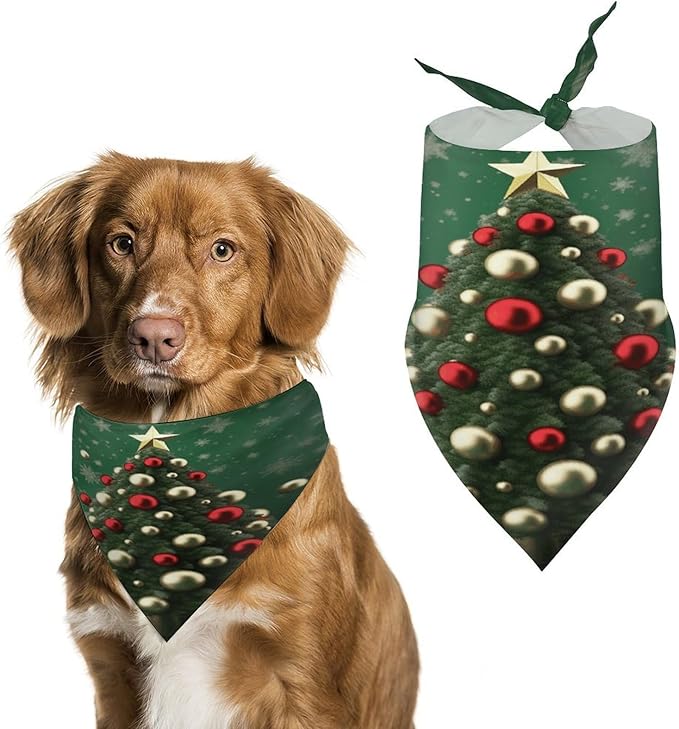 Dog Bandana Spring Pet Scarf Adjustable Triangle Round Ball Christmas Tree Printing Dog Bib Washable Polyester Puppy Bandana for Small Medium Large Dogs Cat Birthday Party Supplies