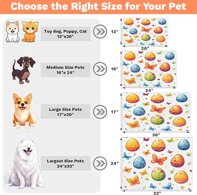 Spring Easter Dog Food Mat for Floors Absorbent Dog Bowl Mat for Food and Water Dispenser Quick Dry Cat Food Placemat Pet Supplies 12" x 20", Spring Butterfly