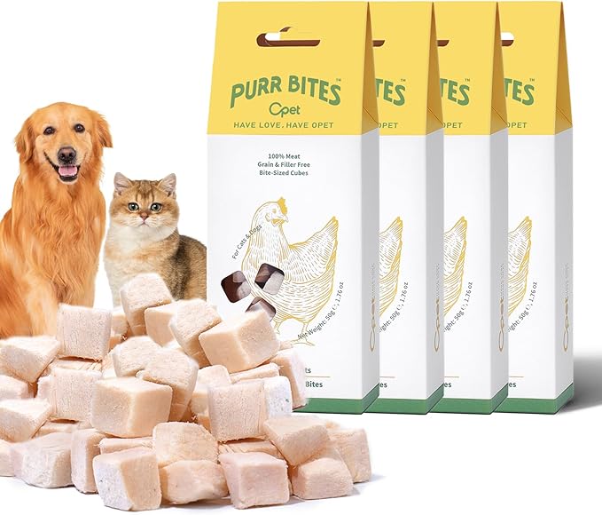 OPET Freeze Dried Cat Treats - Single Ingredient High Protein Pet Food, Healthy Training Snacks, Freeze Dried Chicken Food Toppers for Cats and Dogs, Grain Free (Chicken, 4 Pack)
