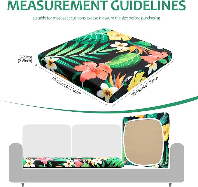 HANDONTIME Modern Plants Outdoor Cushion Covers 8pcs Green Leaves Black Couch Cushion Covers Replacement Patio Couch Cover Sofa Cover Indoor Patio Cushion for Outdoor Furniture Washable, Cover Only