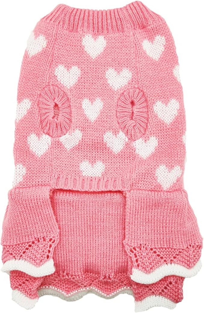 Lovely Heart Pattern Designs Dog Sweater Dress for Valentines Day Small Pet Winter Knitwear Birthday Gift Supply Knitdress