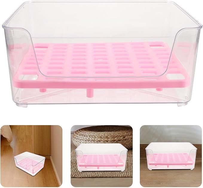 Beaupretty Acrylic High-Sided Cat Litter Box with Splash Guard Medium Pink Kitten Litter Pan Potty for Indoor Cats Portable Pet Toilet for Supply and Housebreaking