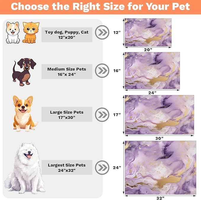 Purple Marble Dog Food Mat for Floors Absorbent, Quick Dry Water Dispenser Mat for Food, Water, Pet Supplies 24" x 32", Abstract