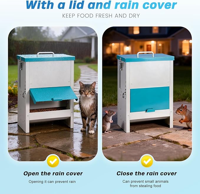 Automatic Cat Feeder Outdoor Gravity Cat Dry Food Dispenser Waterproof Pet Feeding Station for Stray, Feral Cats, Puppies and Kittens