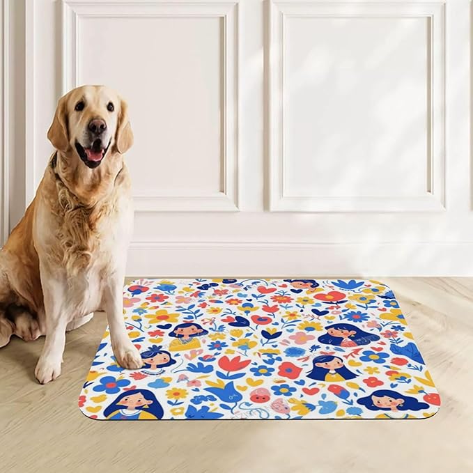 Dog Food Mat Happy Mother's Day Floral Gift for Mom Ck Absorbent Water Bowl Mats Cat Pet Feeding Placemats 24x16In