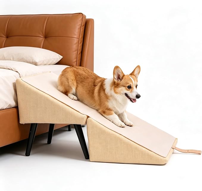 Pssopp Dog Training Supplies Slip Balanced Wide Walking Space Dog Stair Ramp for Small Cat Get On Bed Car Pet Ramp, Foldable Non Steps for Couch