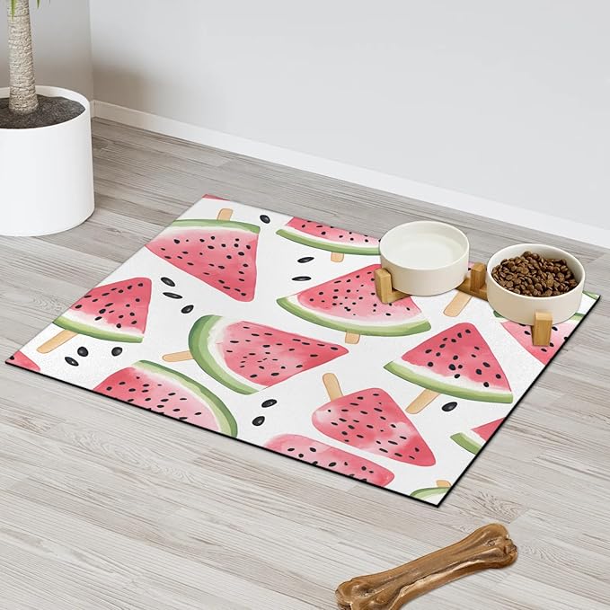 Watermelon Dog Food Mat for Floors Absorbent Dog Bowl Mat for Food and Water Dispenser Quick Dry Cat Food Placemat Pet Supplies 17" x 30", Fruit Slices