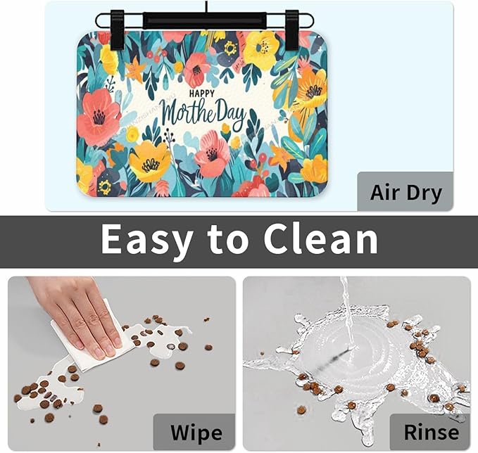 Pet Feeding Mat Absorbent Dog Mat for Food and Water Bowl Dog Accessories Happy Mother's Day Floral Gift for Mom Cg Pet Supplies Dogs Quick Dry Cat Water Dispenser Mats 18X12In