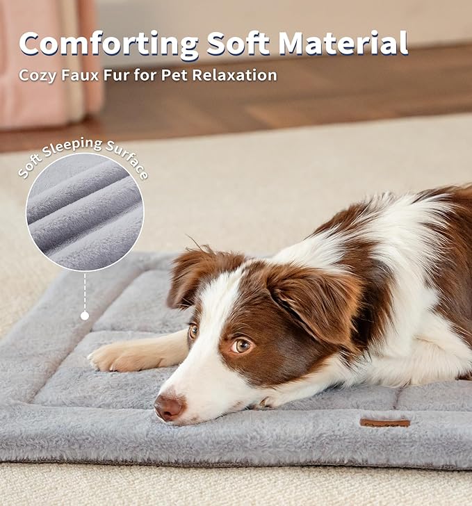 MADE 4 PETS Dog Crate Pad Bed for Large Dogs, Washable & Reversible, Anti-Slip Kennel Mat for Cozy Sleeping, Soft Fluffy Dog Bed for Indoor & Outdoor Use, 44"x32", Gray