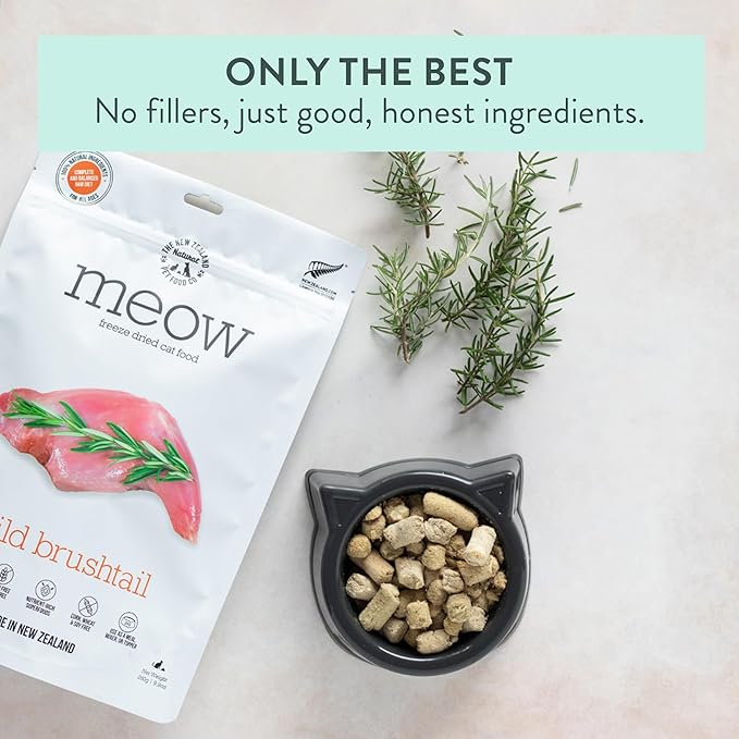The New Zealand Natural Pet Food Co Meow Freeze Dried Cat Food - Wild Brushtail Recipe, High Protein Treats, Meals & Toppers,Dry Cat Food,9.9 oz
