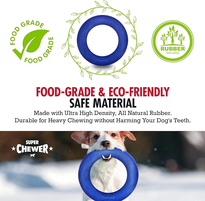 Tuff Pupper SuperChewer Tough Dog Ring Toy | Lifetime Replacement | Strong Natural Rubber | Chew Toys for Aggressive Chewers | Durable Tug Play | Strong Dog Ring Toy | Large Breed Tested