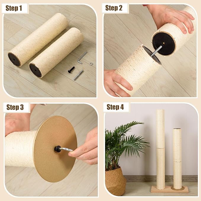 2 Root Cat Scratching Post Replacement 17.72x3.54 Cat Tree Scratch Post Replacement Natural Sisal Pole Cat Scratch Post Refill Pole Part with M8 Screws for Kitten Tree Tower Cat Furniture Accessories