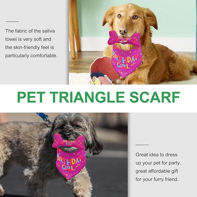 VOSAREA Pet Birthday Bandana and Dog Neckerchief 2pcs Set with Red Saliva Towel and Simulation Bone Design, Cotton Triangle Scarf for Puppy Party Supplies and Holiday Costume