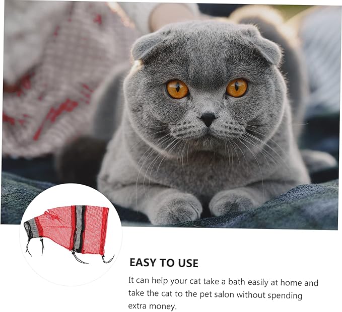 2 PCS Cat Grooming Bag, Mesh Restraint for Bathing and Nail Trimming, Red and Black, Adjustable