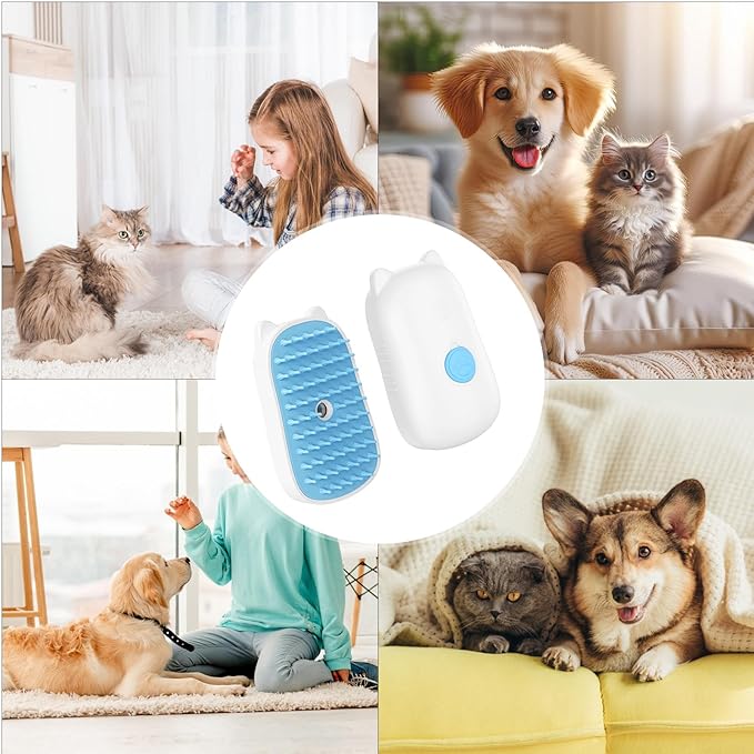 Cat Steam Brush, Dog Cat Grooming Massaging Comb, Pet Massage Brush, for Short & Long Haired Kittens Loose Hair Removal Puppies Bathing Shower Grooming
