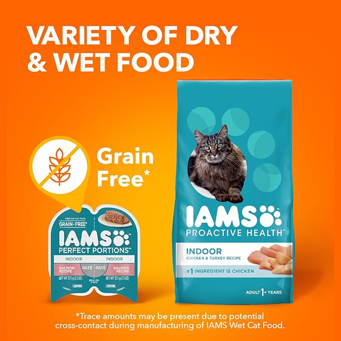 IAMS Perfect Portions Grain Free Wet Cat Food Pate, Healthy Adult Cat Food Wet, Salmon Pate, 2.6 oz. (24 Twin Packs)