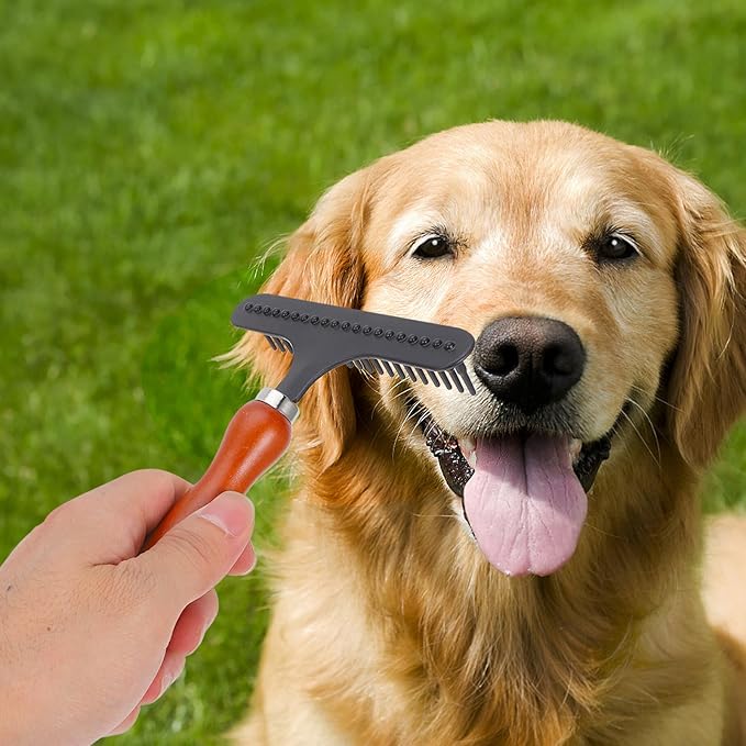 TEHAUX Dog Shedding Brush and Dematting Comb, Undercoat Rake Pet Hair Removal Tool for Large Dogs, Detangling Grooming Comb for Matted Fur and Shedding, Sturdy Grooming Supply