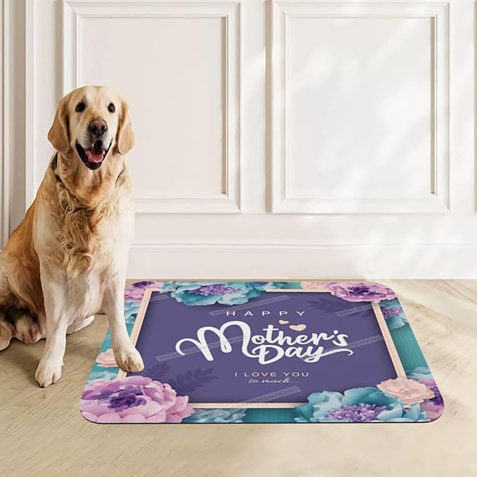 Pet Feeding Mat Absorbent Dog Mat for Food Water Bowl No Stains Quick Dry Water Dispenser Mats Happy Mother's Day Floral Gift for Mom Jf Dog Accessories Pet Supplies Bowl Messy Drinkers 24x16In