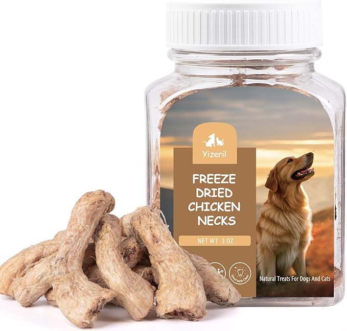 Freeze-Dried Chicken Necks Dog Cat Treats,Single Ingredient Turkey Necks High Protein,Grain Free for Teeth Cleaning & Support Joints(20 Pcs)