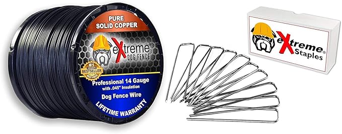 Dog Fence Wire Setup Kit - 2000 Feet of 14 Gauge Maximum Performance Boundary Wire and 400 Securing Staples for 4 Acres - Compatible with All Electric Dog Fence Brands and Models