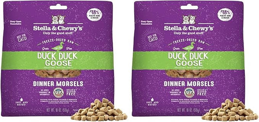 Stella & Chewy's Freeze-Dried Raw Cat Dinner Morsels - Premium Duck & Goose Recipe with 98% Cage-Free Poultry-& Organs - Natural Grain-Free Cat-& Kitten Food - Made in USA - 18 oz,(Pack of 2)