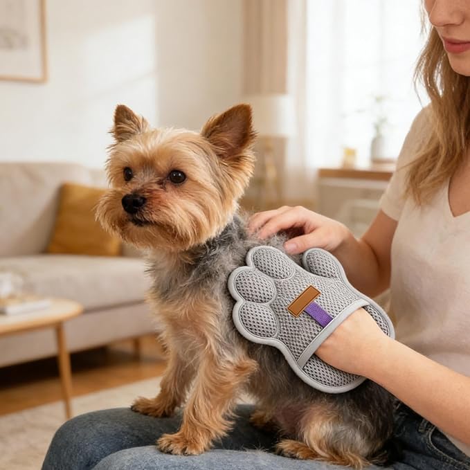 Pet Hair Removal Glove, Reusable Washable Scrubber, Static Hair Removal Mitt for Cats and Dogs, Soft Rubber Massage Bristles, Grooming Tool for Long and Short Coats, Versatile Glove for Carpets