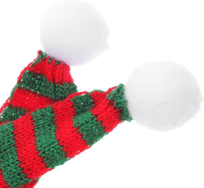 Lurrose Pet Dog Hat and Scarf Set, Small Red Party Hat with Red-Green Knit Scarf 2pcs, Xmas Pet Supplies for Holiday Cosplay and Festive Dress-up