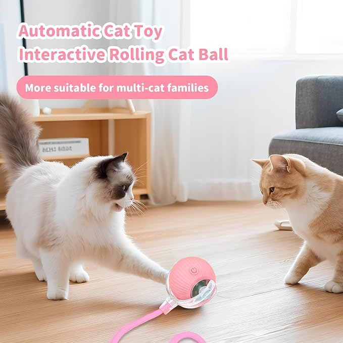 Interactive Cat Toys for Indoor Cats Smart Automatic Ball Rolling for Bored Kitten Pet Upgraded Speedy Moving Chase Dogs Toy Valentine's Day Gift Pink