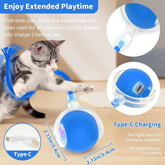 Interactive Cat Toys for Indoor Cats Smart Automatic Ball Rolling for Bored Kitten Pet Upgraded Speedy Moving Chase Dogs Toy Valentine's Day Gift Blue